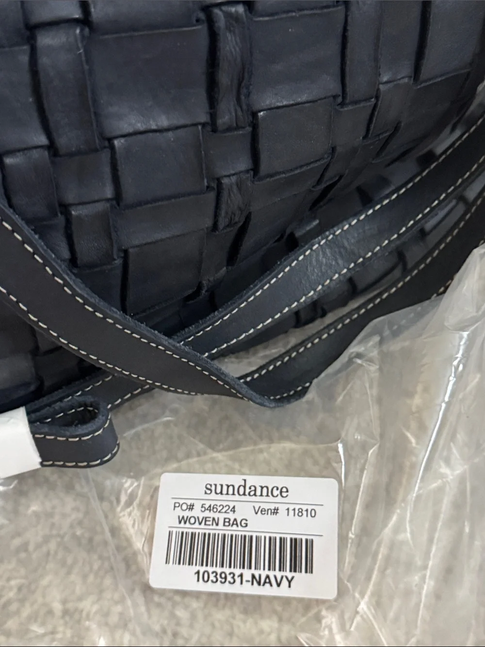 Sundance navy woven leather satchel with removable shoulder strap. NWT